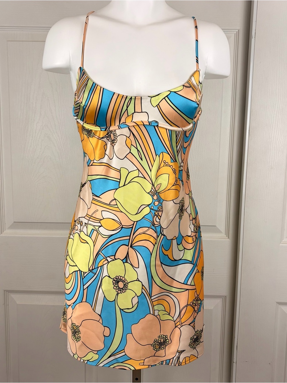 Zara Retro Floral Strappy Open Back Mini Dress